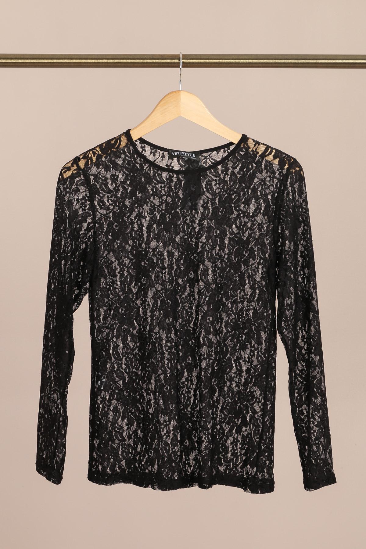 Paris blonde bluse SORT rund hals