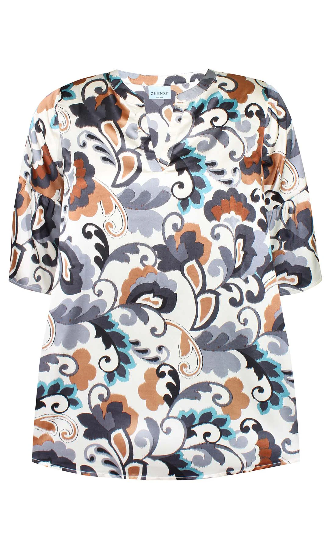 zhenzi bluse med korte ærmer i satin Zandy 599 hvid box