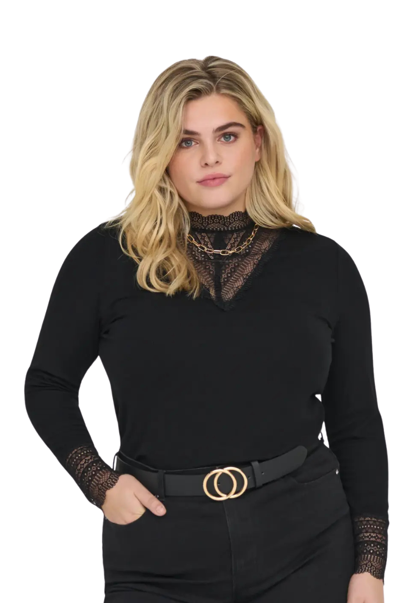 only Carmakoma bluse carthilde rib lace sort
