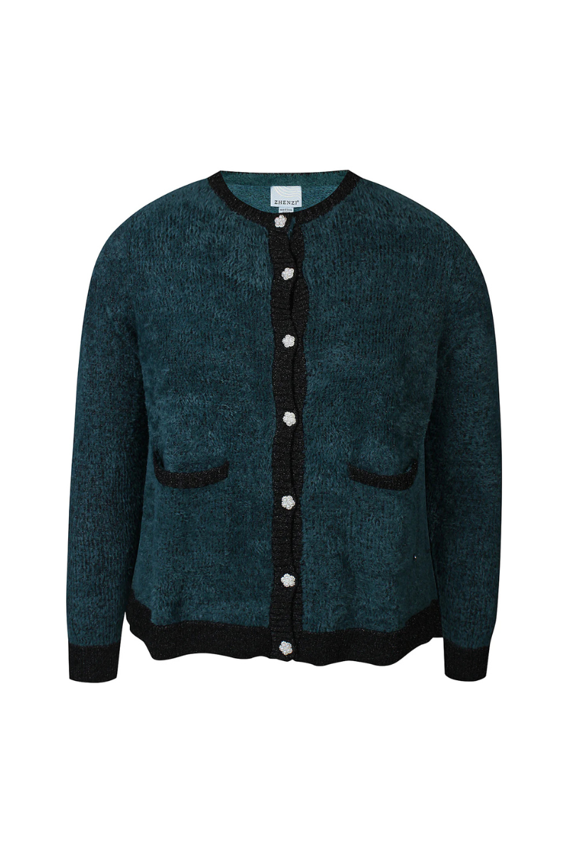 zhenzi cardigan zh-1097-cardigan grøn kombi - 421