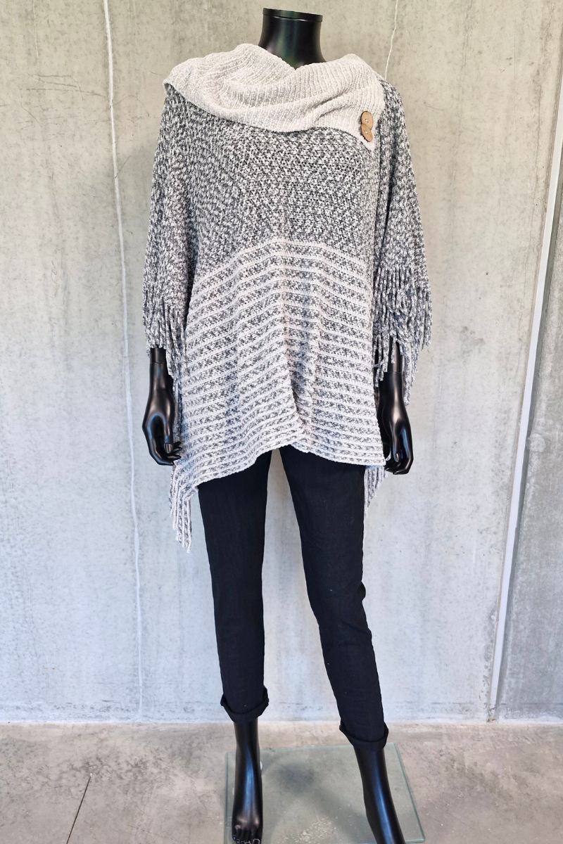 vanting strik poncho sjal kokssort