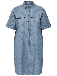 Only Carmakoma kjole carlolah ss stripe knee dress blå