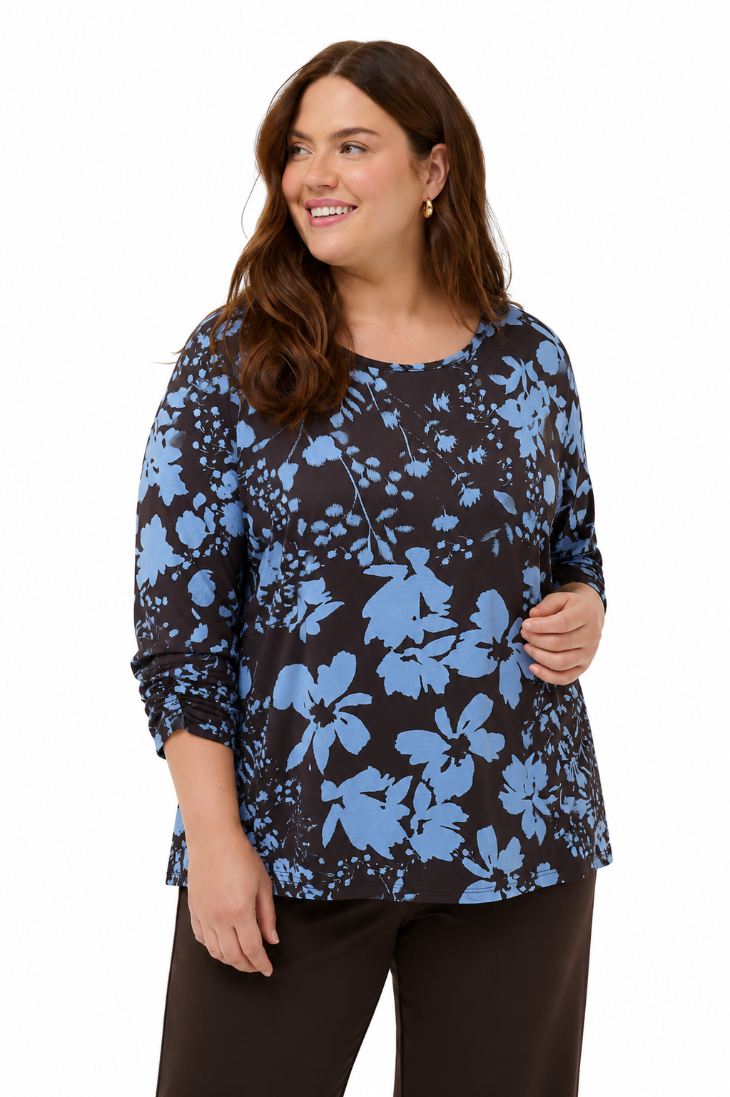 kaffe curve bluse KCmila printed blouse blå kombi