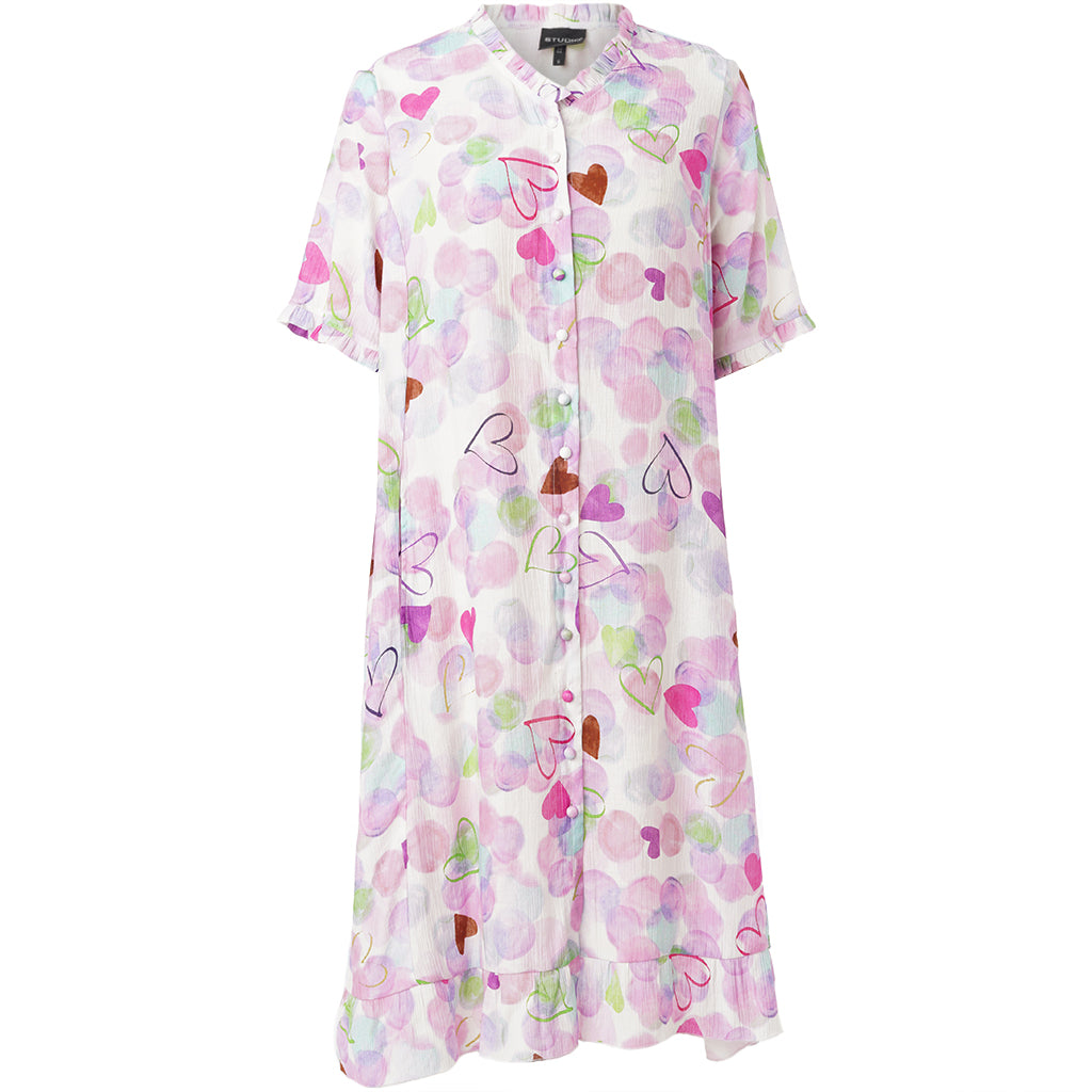 Studio kjole SSally hvid med pink/lilla print