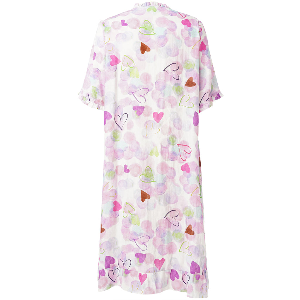 Studio kjole SSally hvid med pink/lilla print