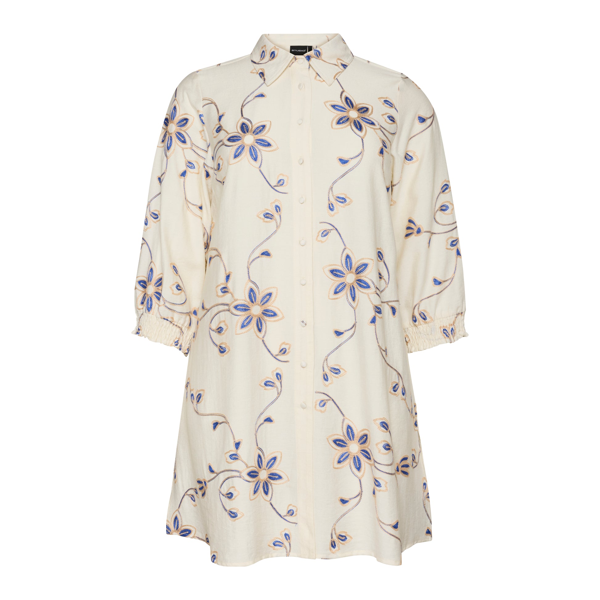 Studio SEmilie Shirt - Sand with blue embroidery
