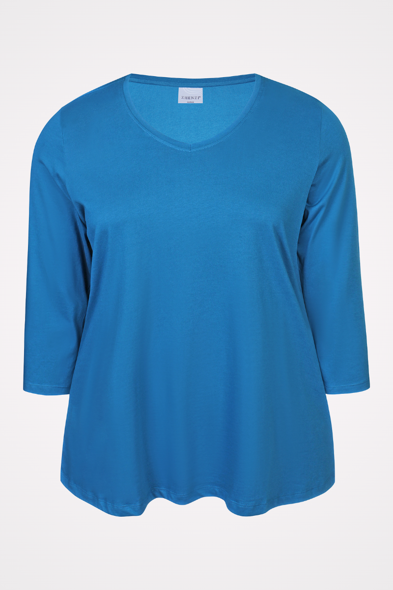 plussize bluse blå bomuld