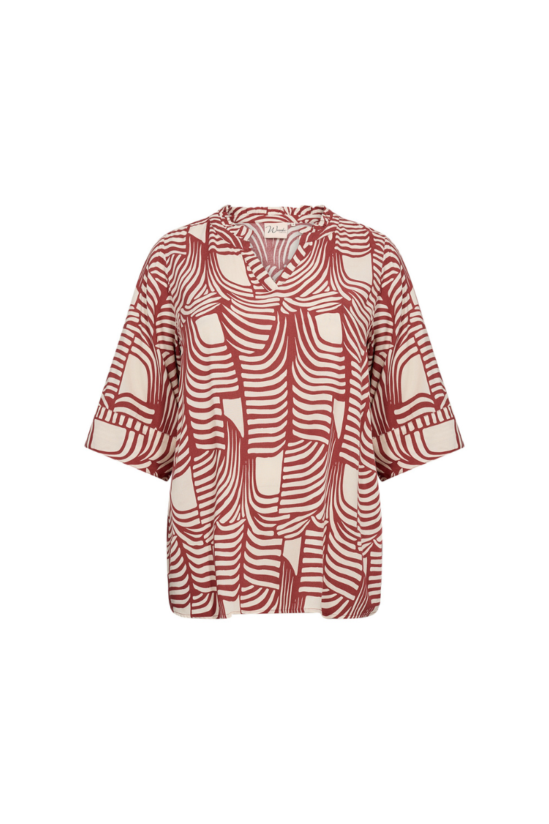 wasabi kortærmet bluse wa-lovis 2 rød/sand kombi
