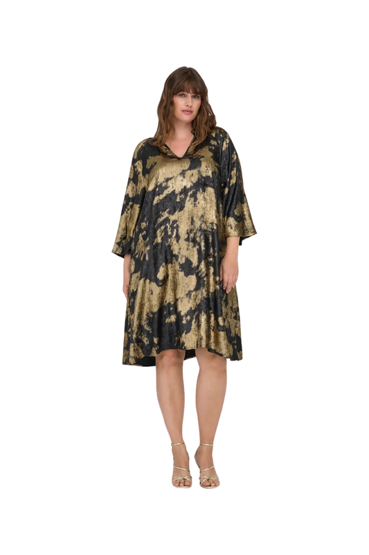 carmakoma kjole cardixie 3/4 v- neck blk dress aop sort komi