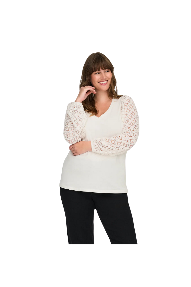 only carmakoma bluse careffie LS v-neck hvid