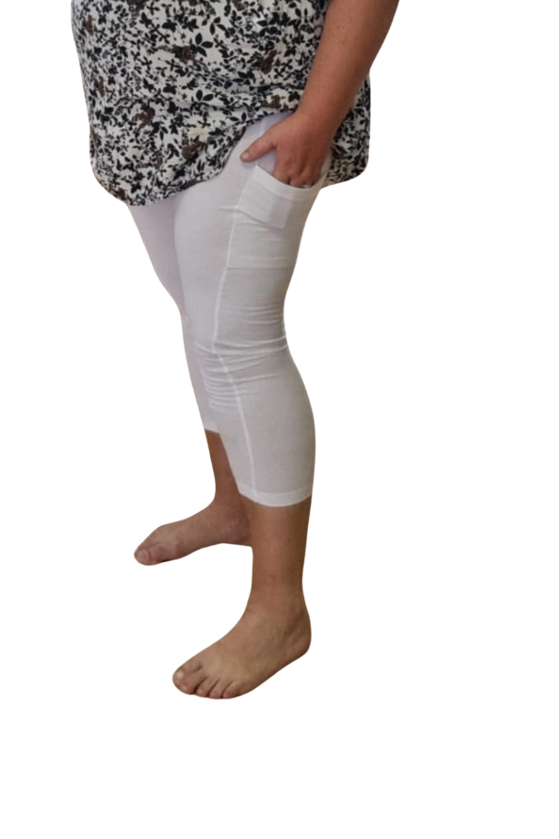 Zhenzi capri leggings med lommer 312 - Hvid