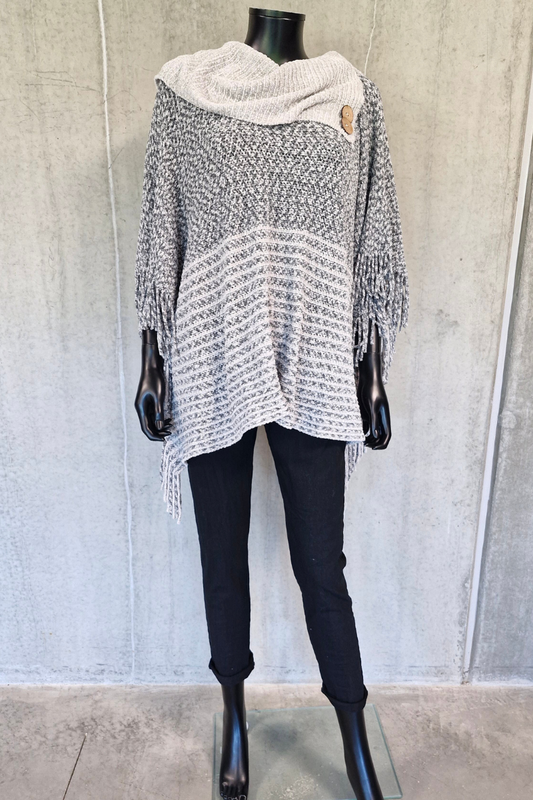 vanting strik poncho sjal kokssort