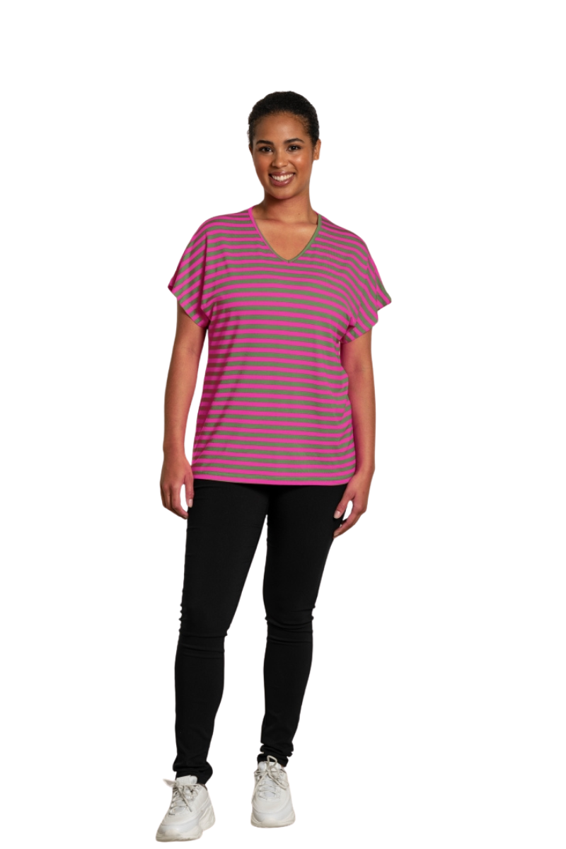 Sandgaard T-shirt Amsterdam SG103-1 stribet pink/army
