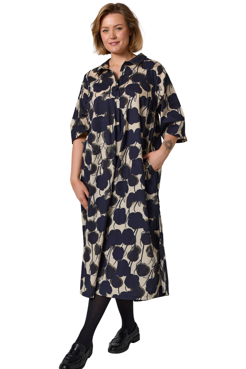 Gozzip GBenna Dress - Sand with black flowers