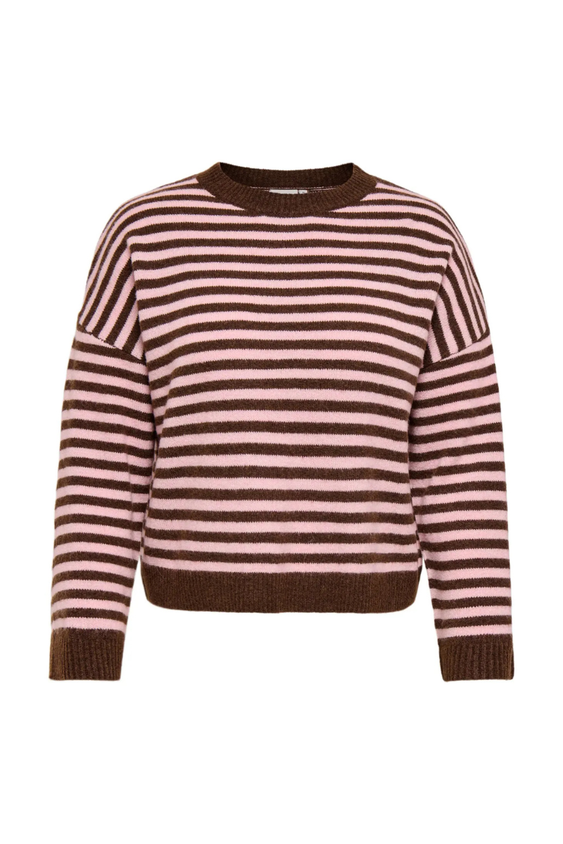 Only Carmakoma CARALIVIA Stribet Strikbluse - Brun stribet