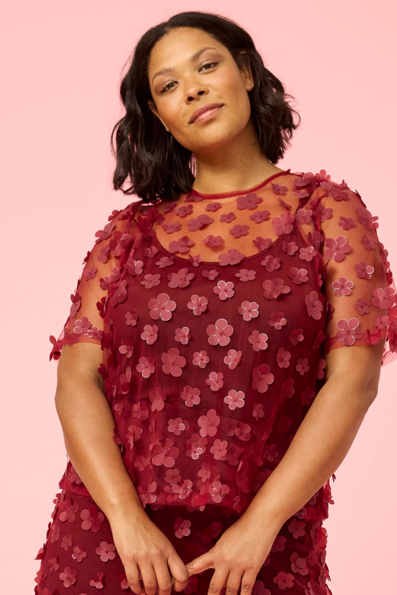 Anyday mesh bluse  Sabina 502 rød
