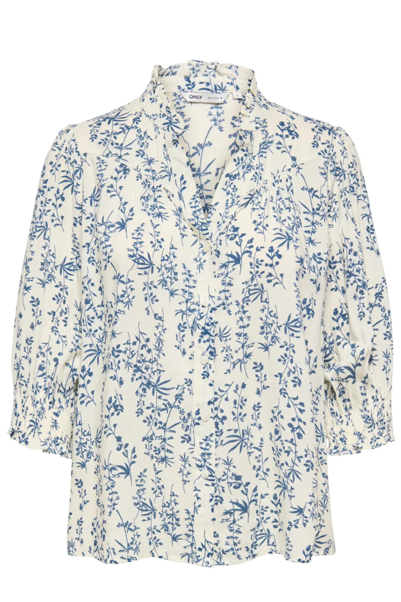 only Carmakoma skjorte carraya hvid/blå blomster kombi