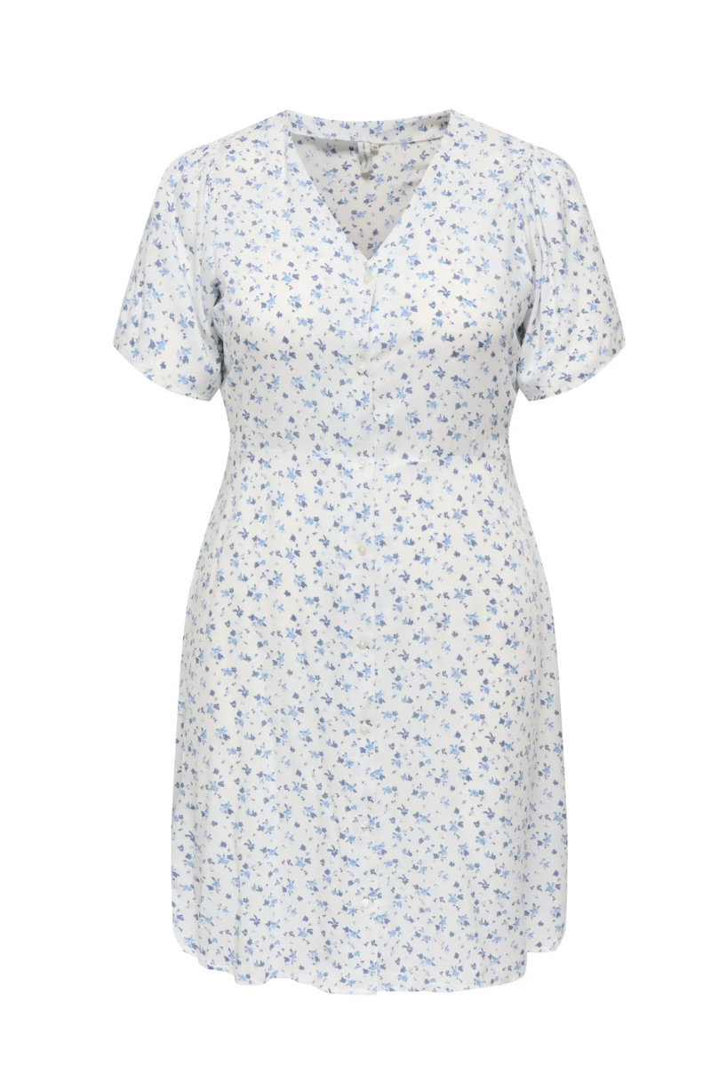 only carmakoma kjole carevida dress blå kombi i hvid med blå blomsterprint