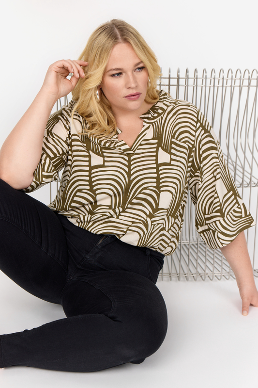 wasabi kortærmet bluse wa-lovis 2 grøn/sand kombi